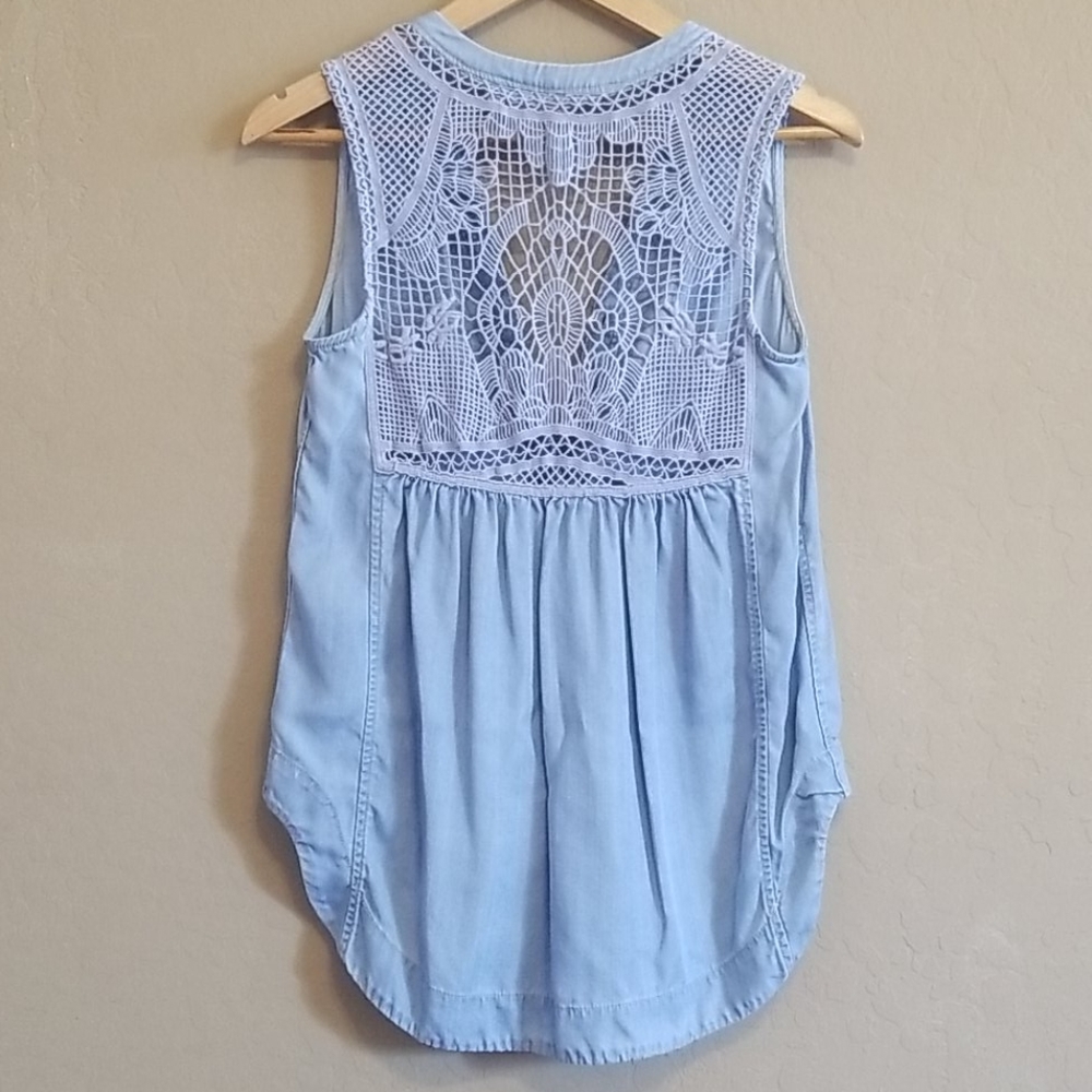Anthropologie Chambray Tank Lace Detailing